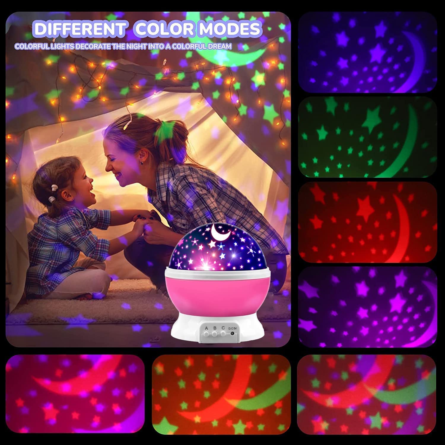FLOOVI Plastic Star Master Rotating 360 Degree Kids Toys Moon Light Projector For Diwali Kids Room Bulb Usb Wire Colorful Romant